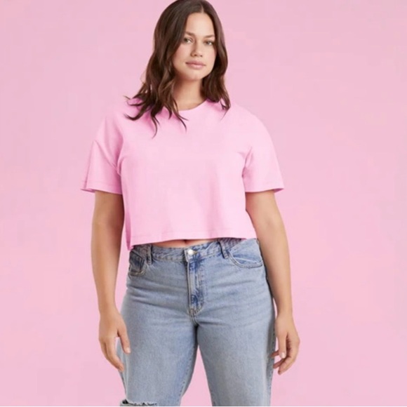 Nuuds Pink Bubble Gum Boxy Crop T-Shirt Size Large - Picture 2 of 6